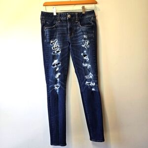 American Eagle Jegging Dark Wash Distressed Skinny Jeans 6 Regular